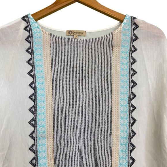 Democracy Threaded Detail Batwing Tassel Sleeve Blouse Top Small - Picture 2 of 8